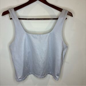 Fabletics XXL Women's Lydia Shine Built In Bra Tank Top Silver Square Neck